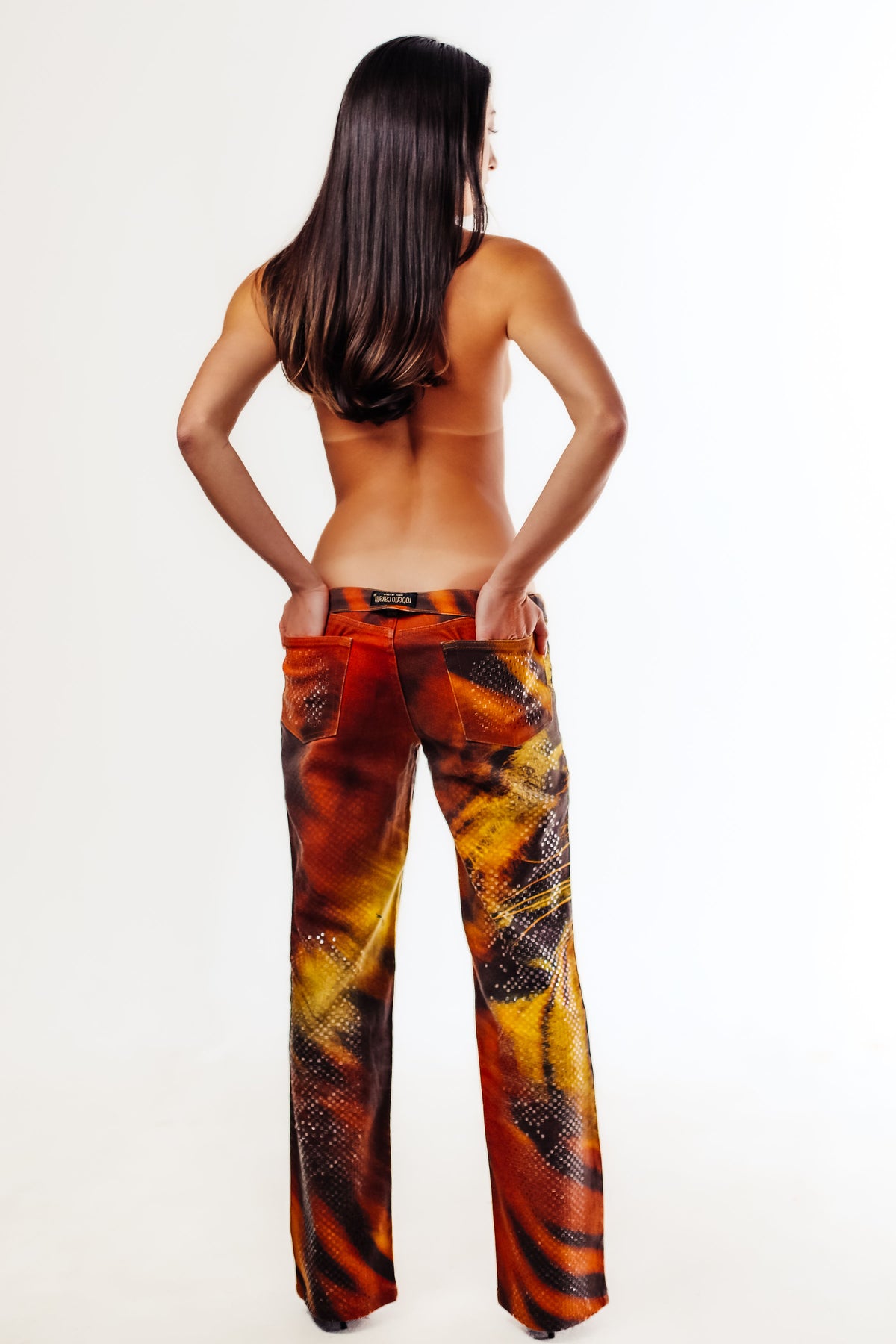 FW 2000 Archival Roberto Cavalli Crystal Embellished Tiger Print Pants