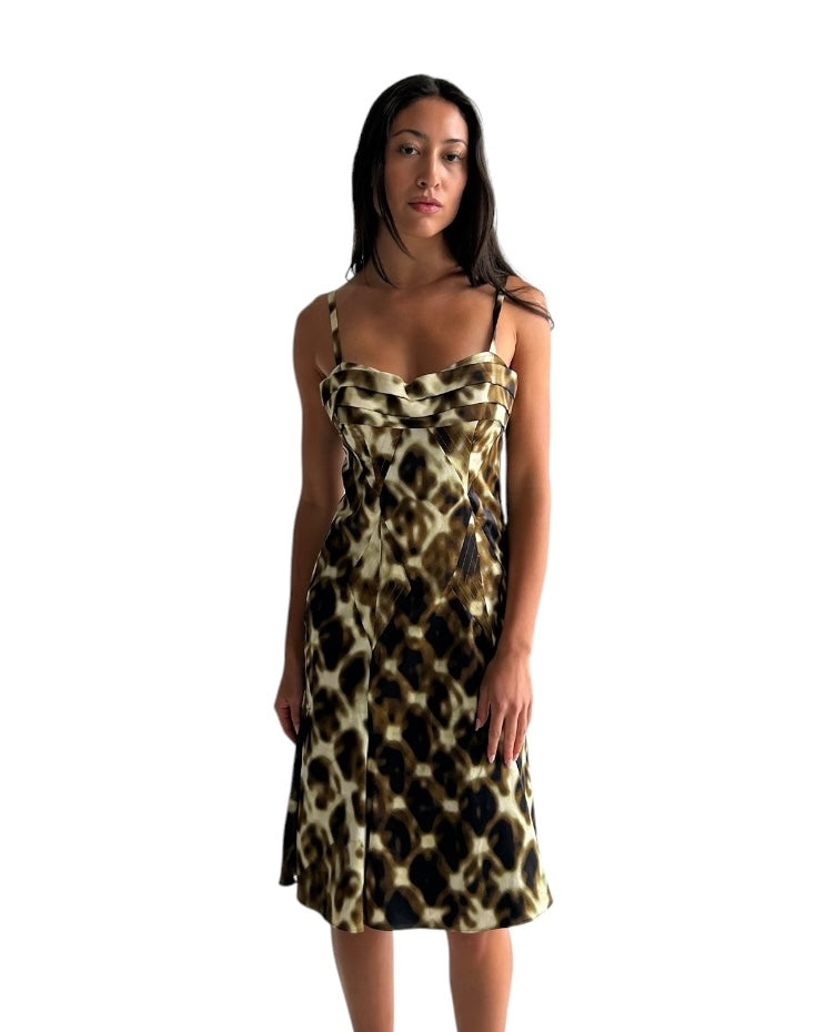 2000s Roberto Cavalli Animal Print Midi Dress