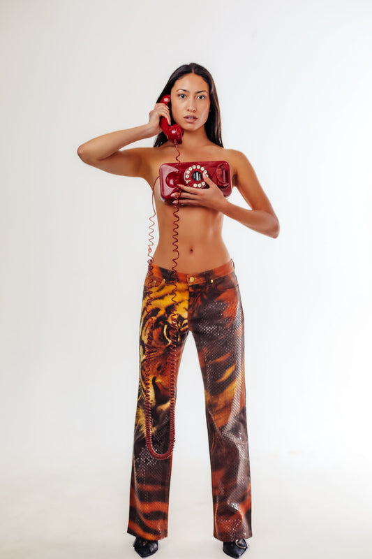 FW 2000 Archival Roberto Cavalli Crystal Embellished Tiger Print Pants