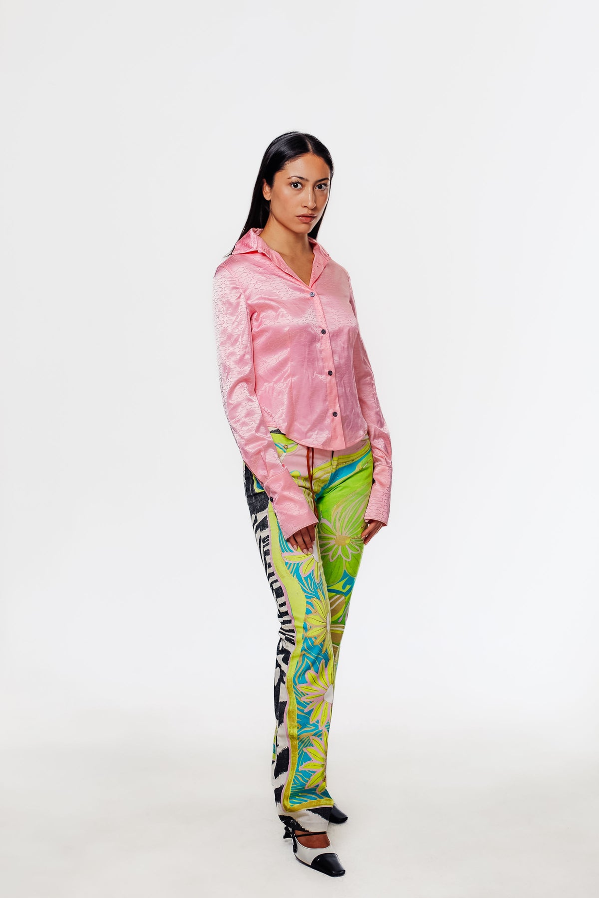 Roberto Cavalli ‘Just Cavalli’ Pink Satin Button Down Blouse